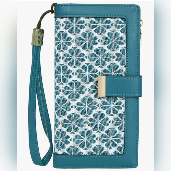 Handbags - Wristlet Wallet - Teal White Floral - RFID Card Trifold Card Holder. NWT!